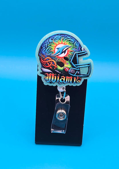 Sports Themed Football Helmet Acrylic Badge Reel