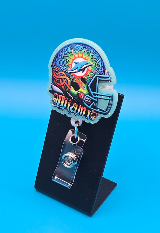 Sports Themed Football Helmet Acrylic Badge Reel