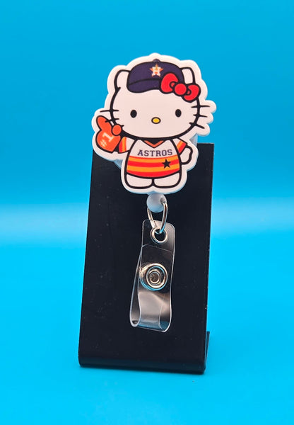 Sports Themed Cat with Baseball Glove Acrylic Badge Reel
