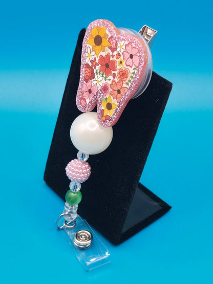 Tooth Floral Acrylic Badge Reel