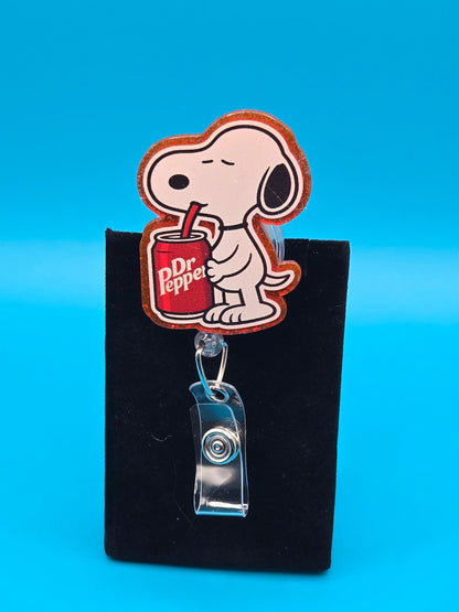 Dog with Soda Acrylic Badge Reel
