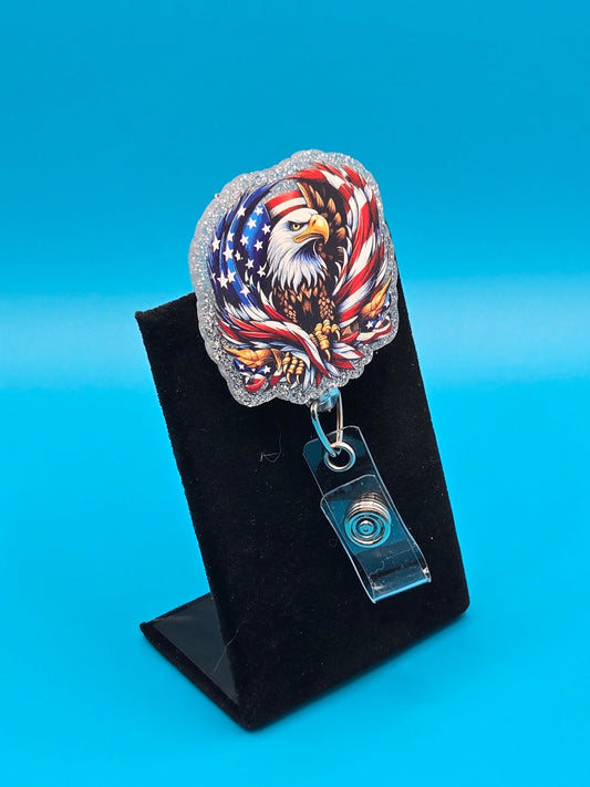 Patriotic Bald Eagle Acrylic Badge Reel