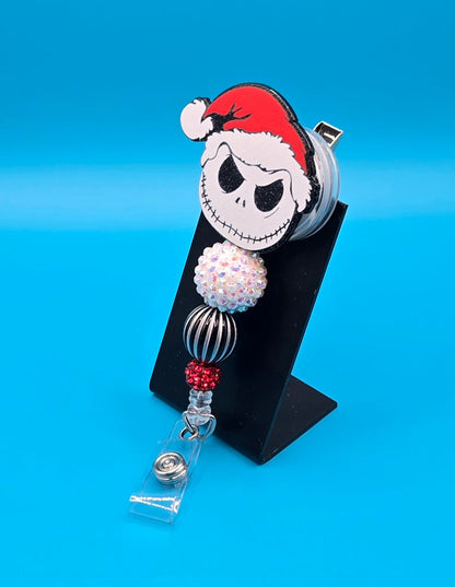Santa Skeleton Man Acrylic Sassy Badge Reel