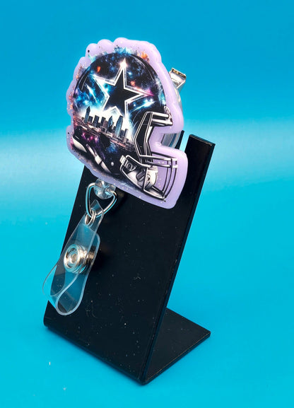 Sports Themed Football Helmet Acrylic Badge Reel