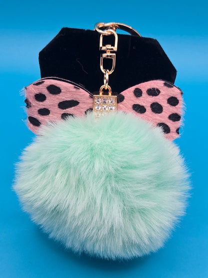 Fur Stuffed Ball with Bow Keychain