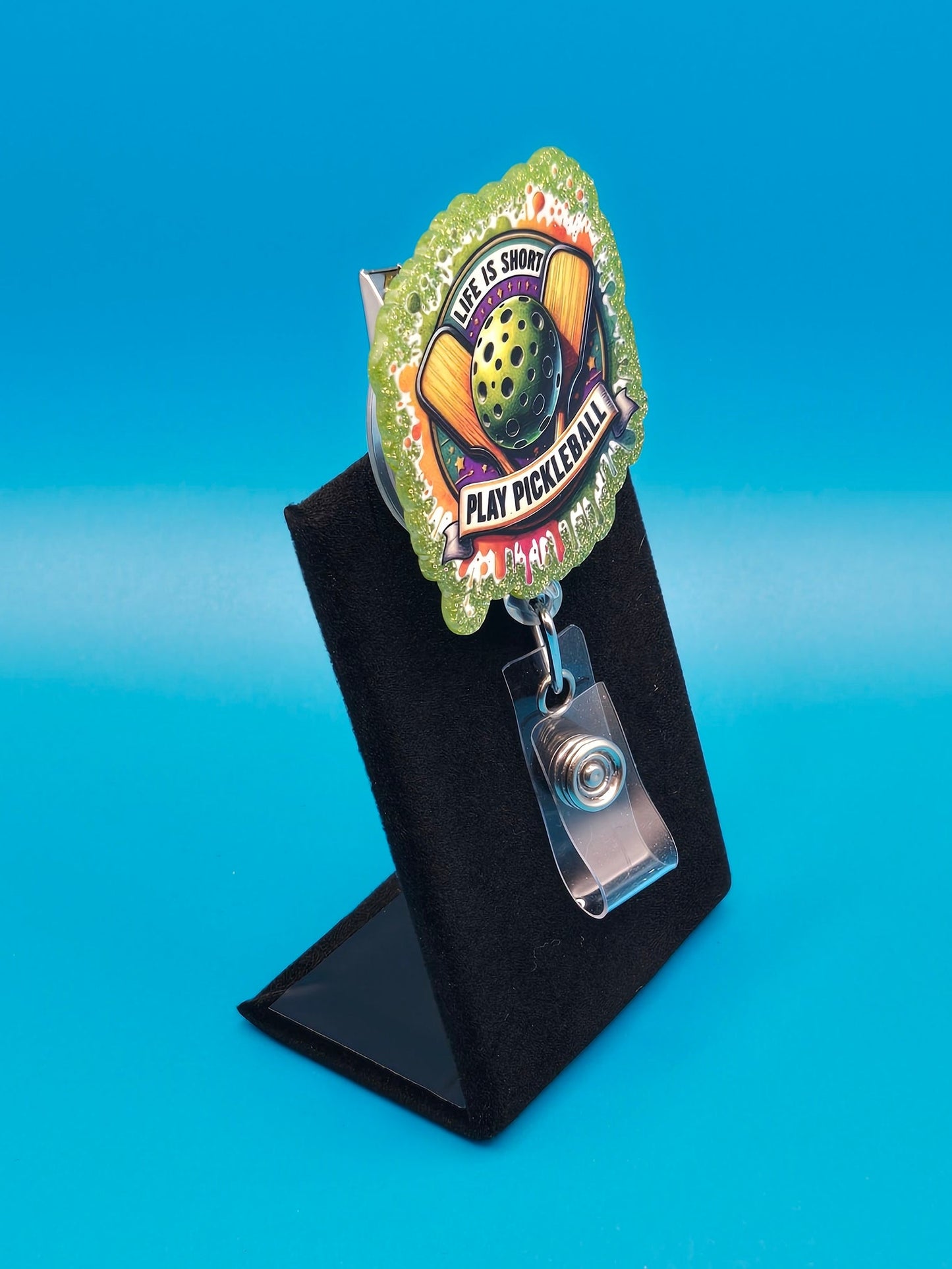 Sports Themed Pickleball Acrylic Badge Reel