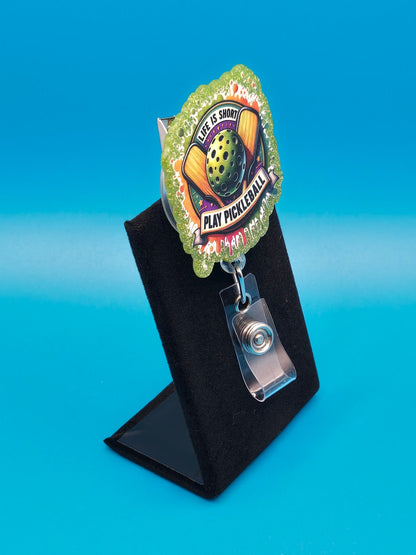 Sports Themed Pickleball Acrylic Badge Reel