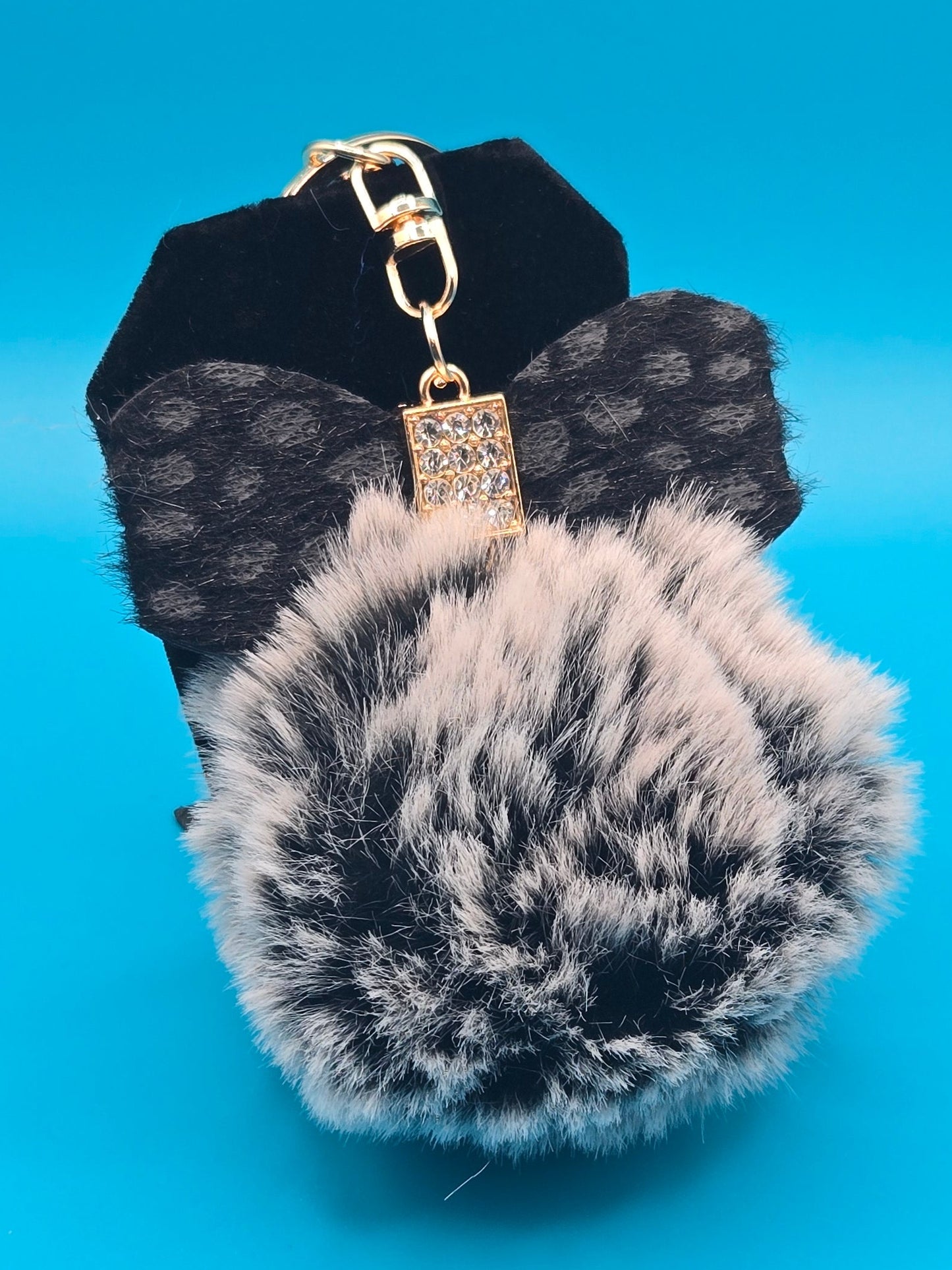 Fur Stuffed Ball with Bow Keychain