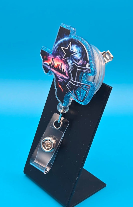 Sports Themed Helmet City Scape Acrylic Badge Reel
