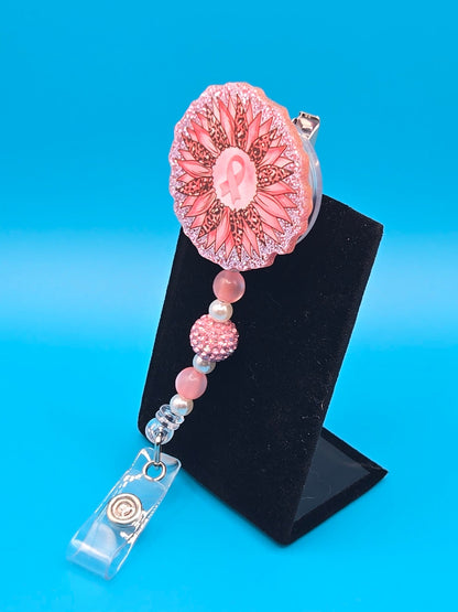 Pink Ribbon Flower Acrylic Badge Reel