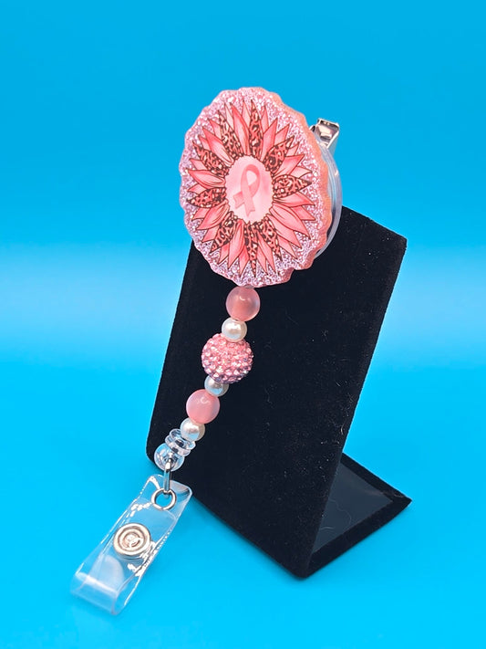 Pink Ribbon Flower Acrylic Badge Reel