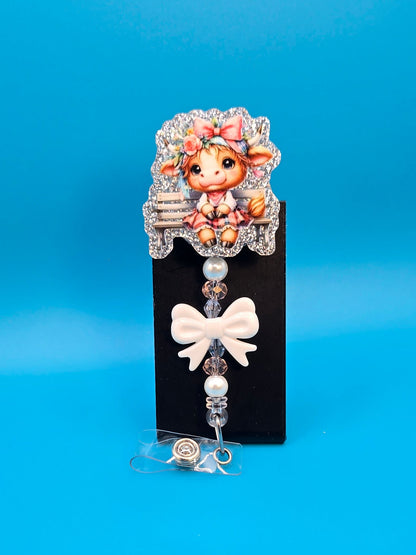 Cow with a Bow Acrylic Badge Reel