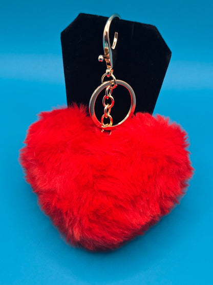 Fuzzy Plush Heart Keychain