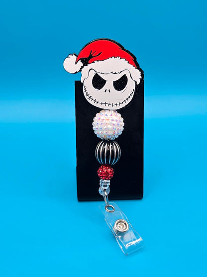 Santa Skeleton Man Acrylic Sassy Badge Reel