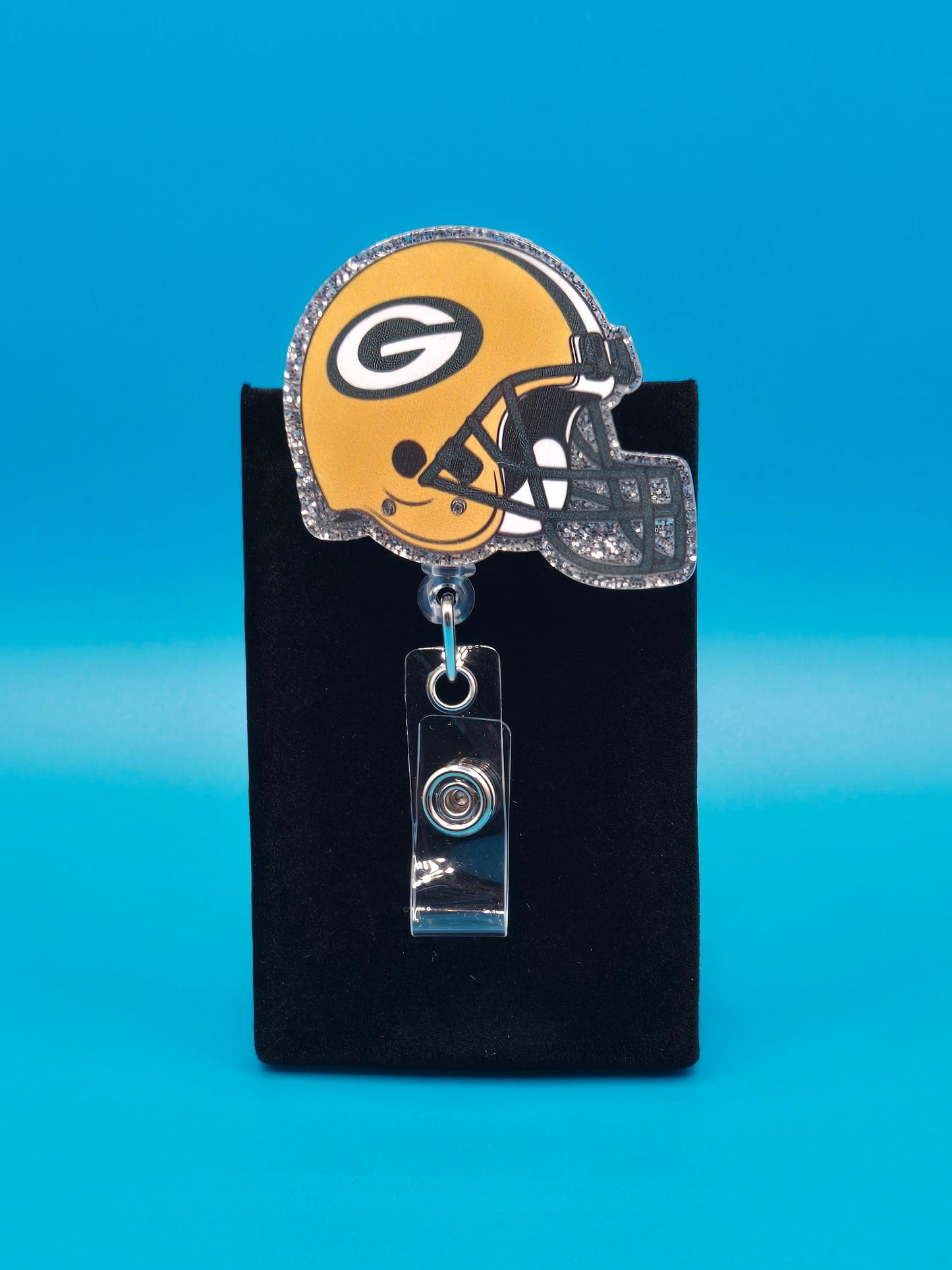 Sports Themed Football Helmet Acrylic Badge Reel