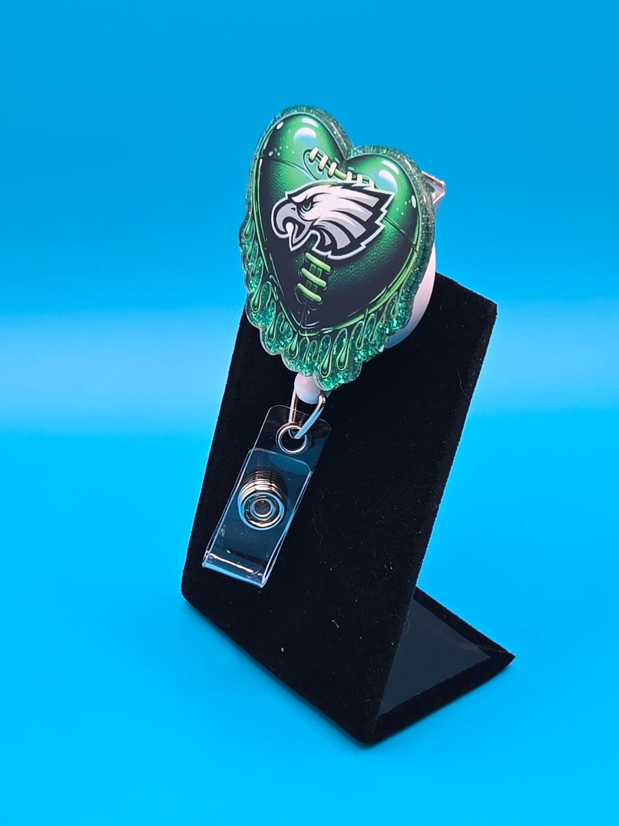 Sports Themed Football Green Heart Acrylic Badge Reel