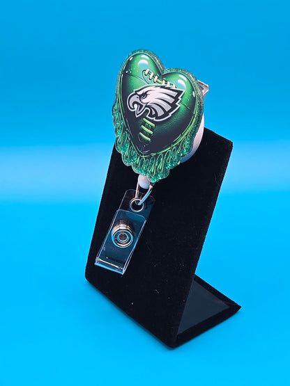 Sports Themed Football Green Heart Acrylic Badge Reel