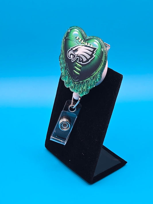Sports Themed Football Green Heart Acrylic Badge Reel