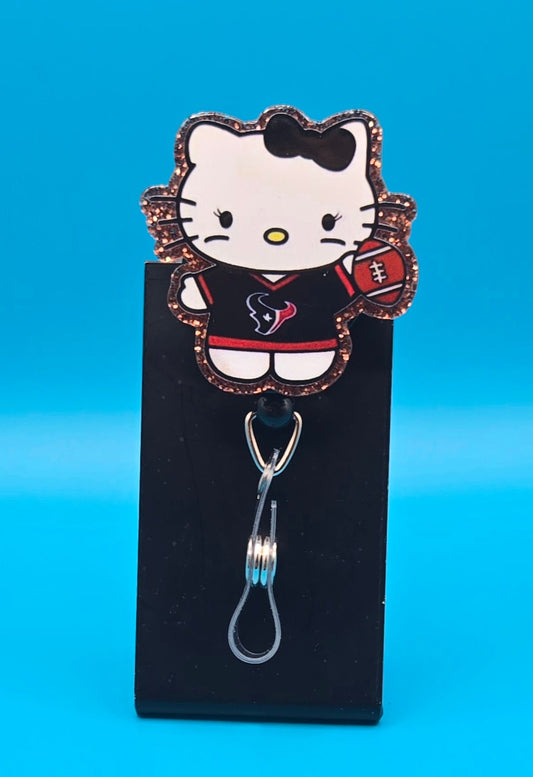 Sports Themed Cat Holding Football Acrylic Badge Reel