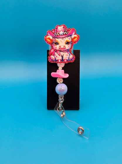 Cow in Cowgirl Hat Acrylic Badge Reel