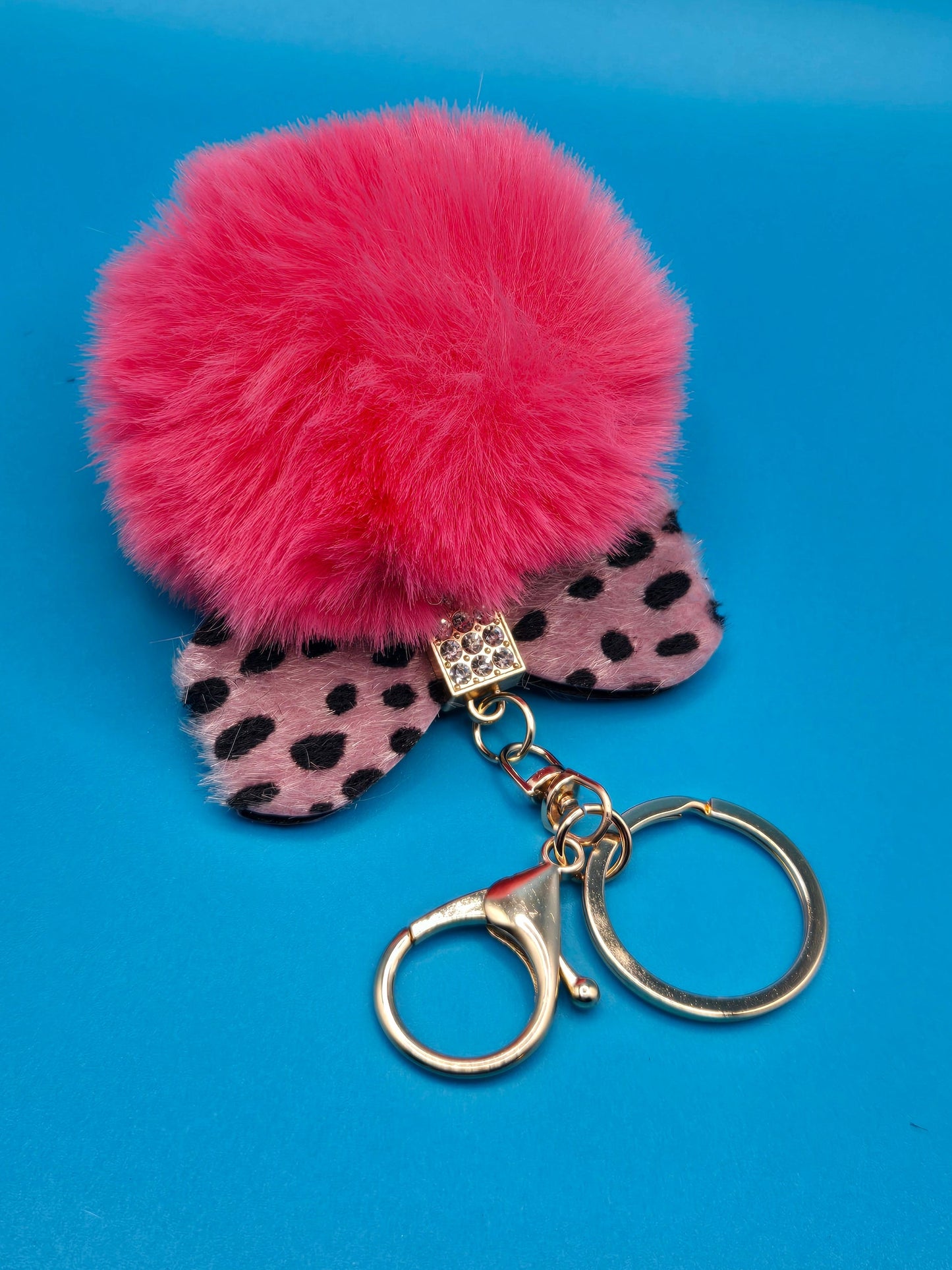 Fur Stuffed Ball with Bow Keychain