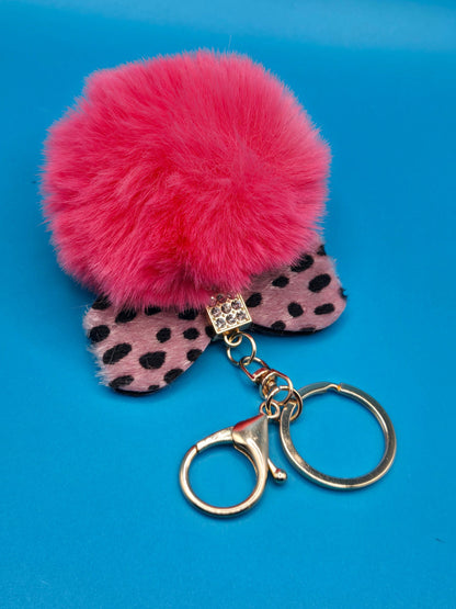 Fur Stuffed Ball with Bow Keychain