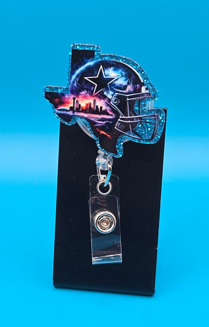 Sports Themed Helmet City Scape Acrylic Badge Reel