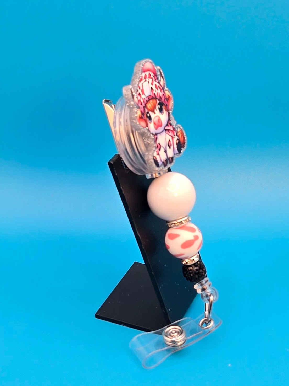 Cow in Beanie Acrylic Badge Reel