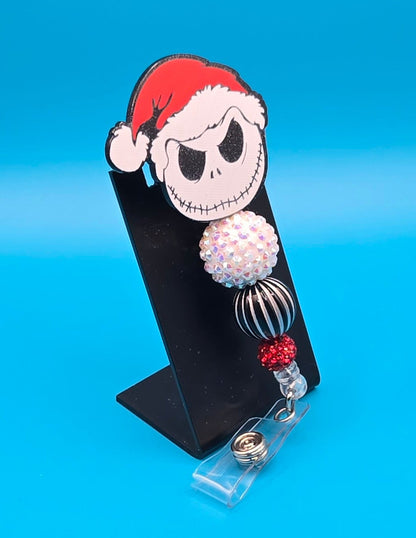 Santa Skeleton Man Acrylic Sassy Badge Reel