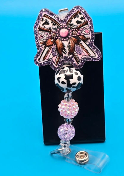 Pink Western Bow Acrylic Badge Reel
