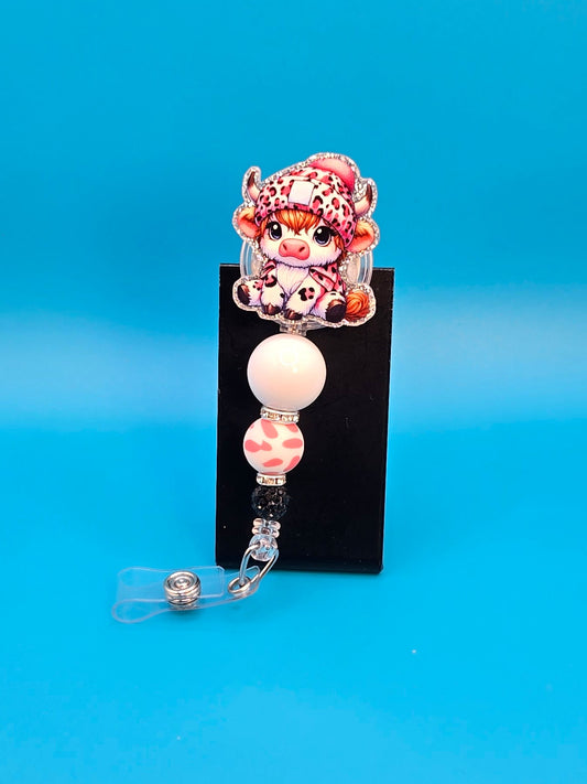 Cow in Beanie Acrylic Badge Reel