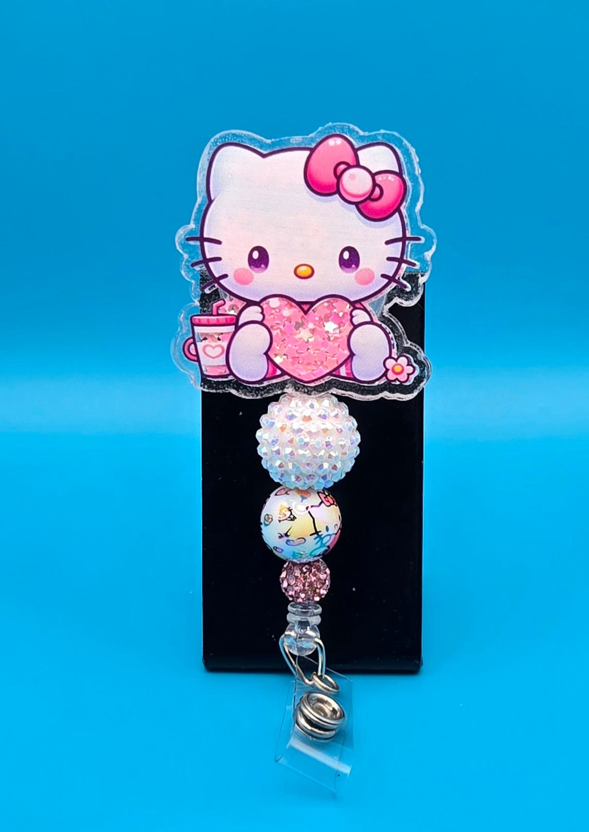 Pink Cat Shaker Badge Reel