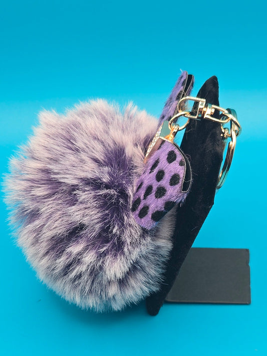 Fur Stuffed Ball with Bow Keychain