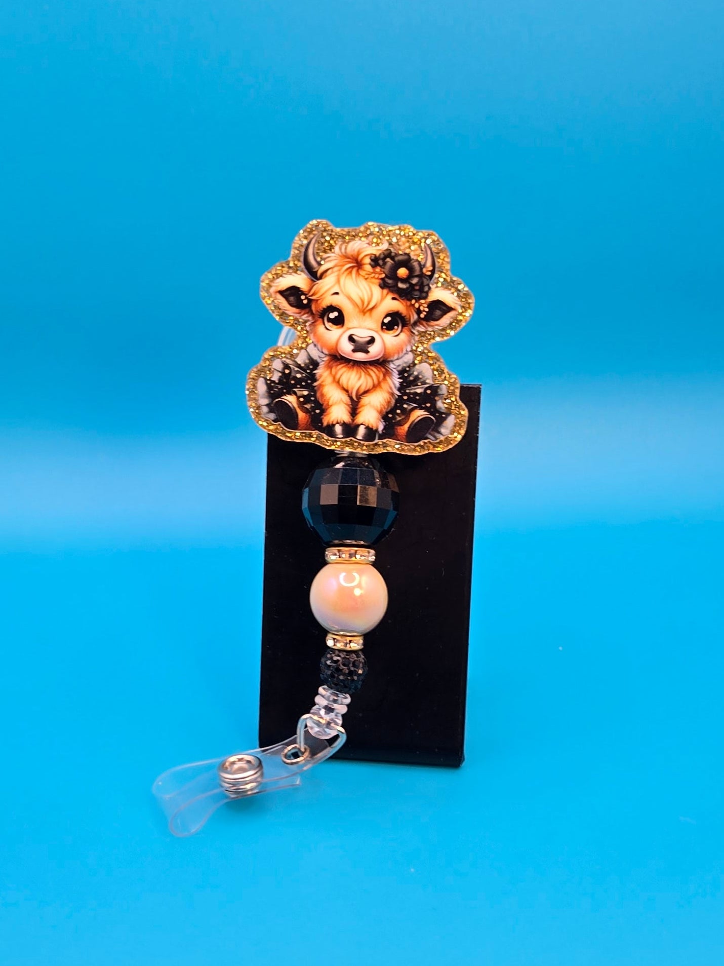 Gold Cow in Tutu Acrylic Badge Reel