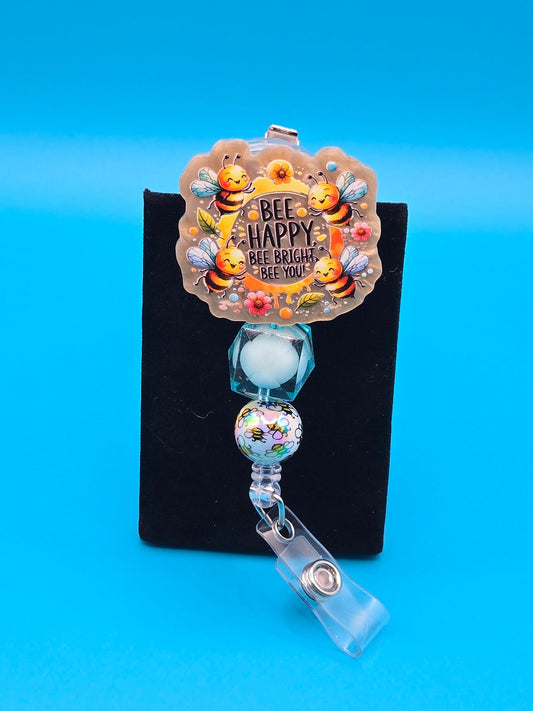 Bee Happy Acrylic Badge Reel