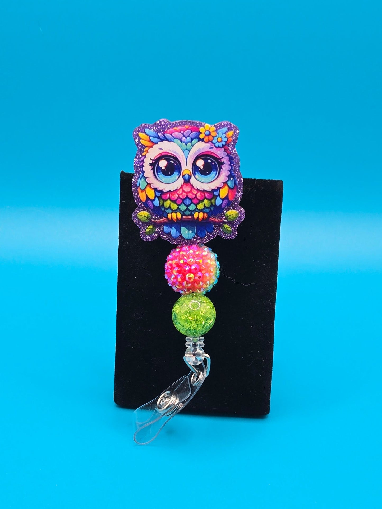 Colorful Owl Acrylic Badge Reel