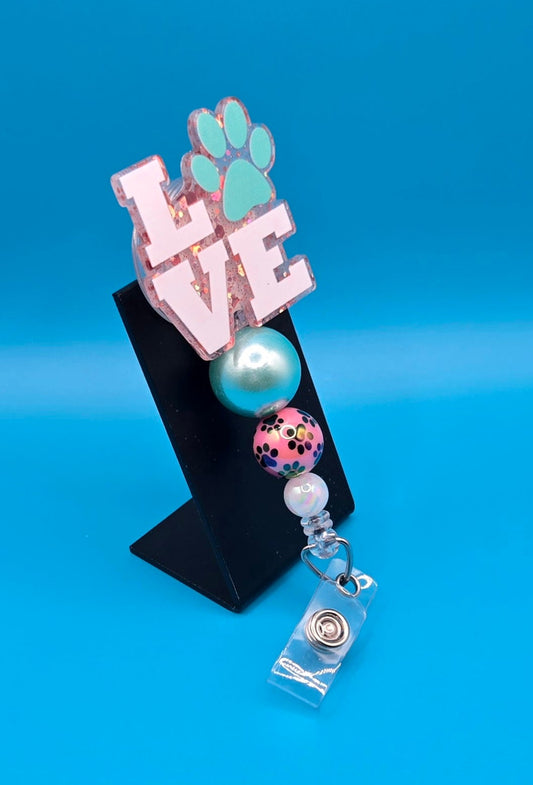 Love Paw Print Acrylic Badge Reel