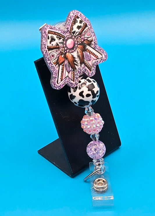 Pink Western Bow Acrylic Badge Reel