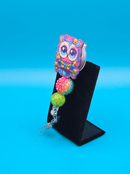 Colorful Owl Acrylic Badge Reel