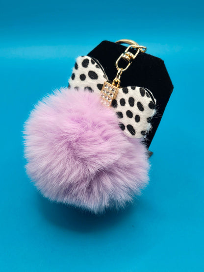 Fur Stuffed Ball with Bow Keychain
