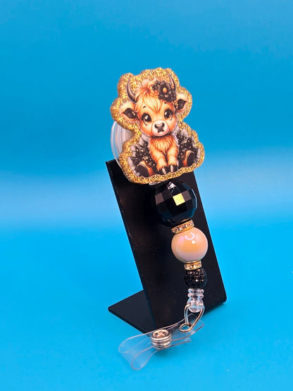 Gold Cow in Tutu Acrylic Badge Reel