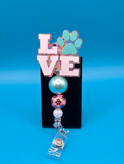 Love Paw Print Acrylic Badge Reel