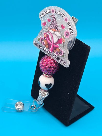 Peace, Love,  Hope  Breast Cancer Awareness Acrylic Badge Reel