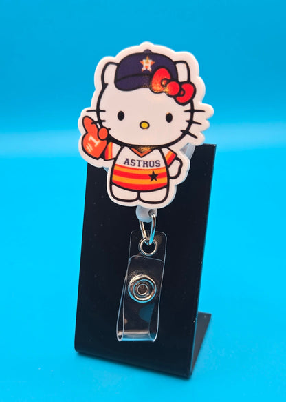 Sports Themed Cat with Baseball Glove Acrylic Badge Reel
