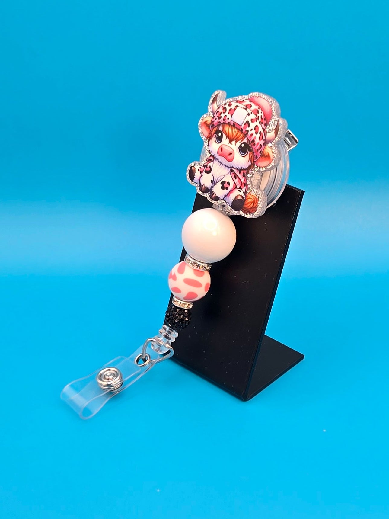 Cow in Beanie Acrylic Badge Reel
