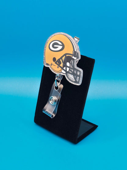 Sports Themed Football Helmet Acrylic Badge Reel