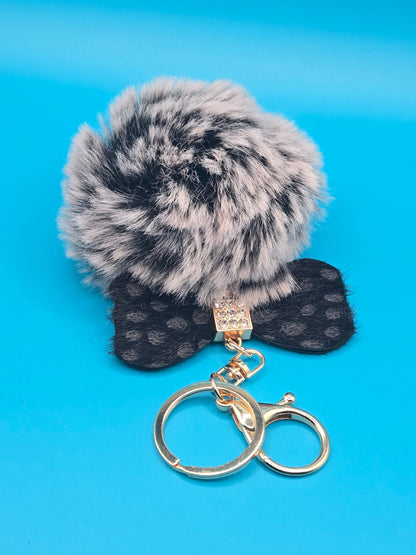Fur Stuffed Ball with Bow Keychain