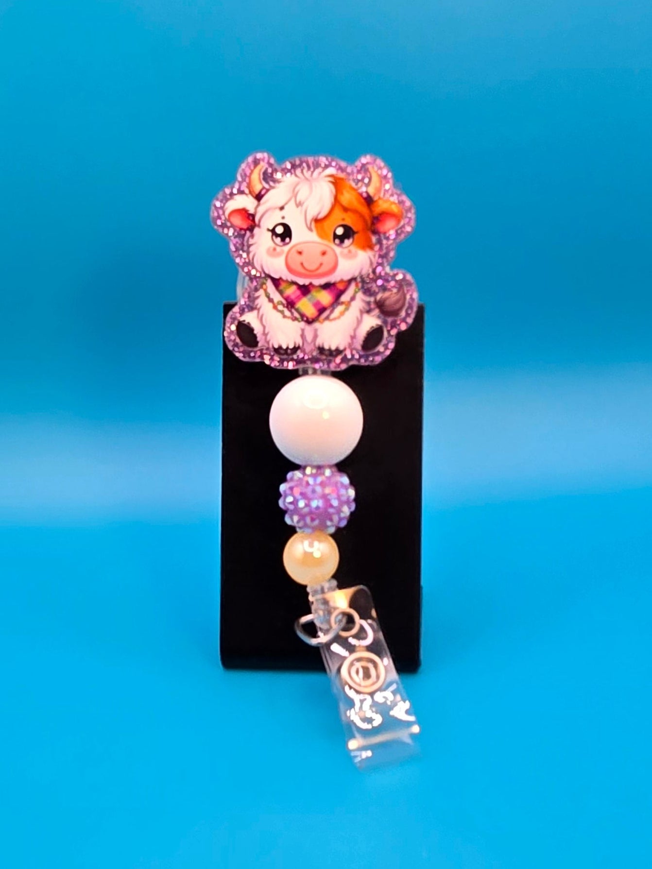 Purple Cow with Bandana Acrylic Badge Reel