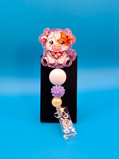 Purple Cow with Bandana Acrylic Badge Reel