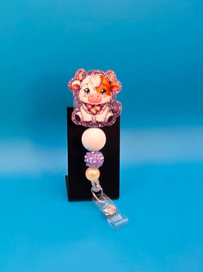 Purple Cow with Bandana Acrylic Badge Reel